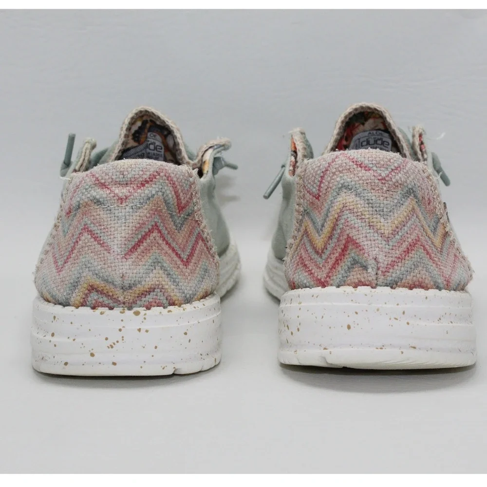 Hey Dude Wendy Aloe Sage Green Canvas Loafers Shoes Womens 8 Butterfly Chevron